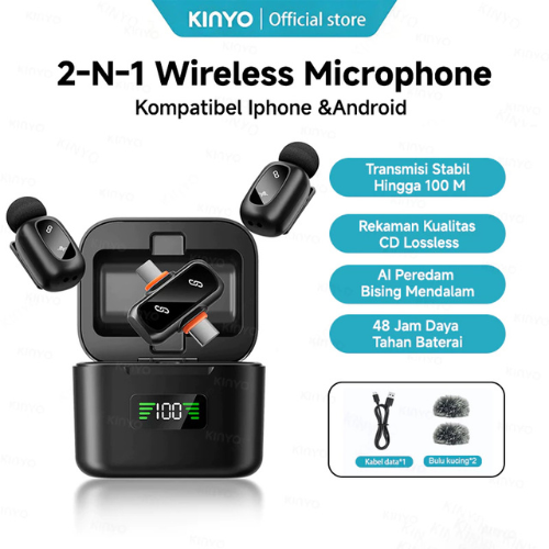KINYO J36 DuoClip Wireless Lavalier Microphone for Android & iOS Live Streaming