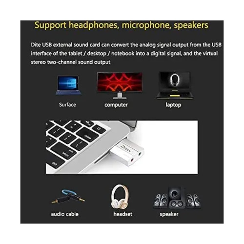 DTECH DT-6006 USB to 3.5mm Audio & Mic External Sound Card