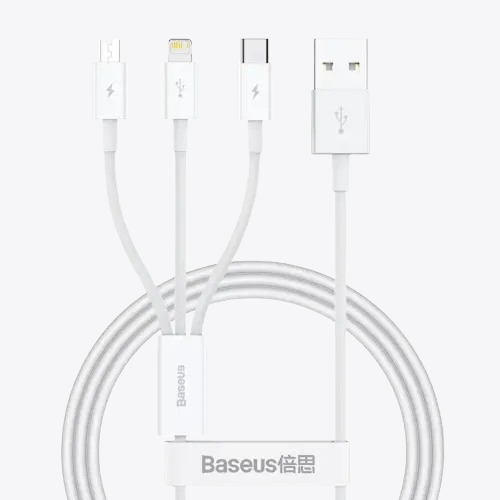 Baseus Superior Series TriCharge 1M 3-in-1 Fast Charging Cable – Micro USB + Lightning + Type-C